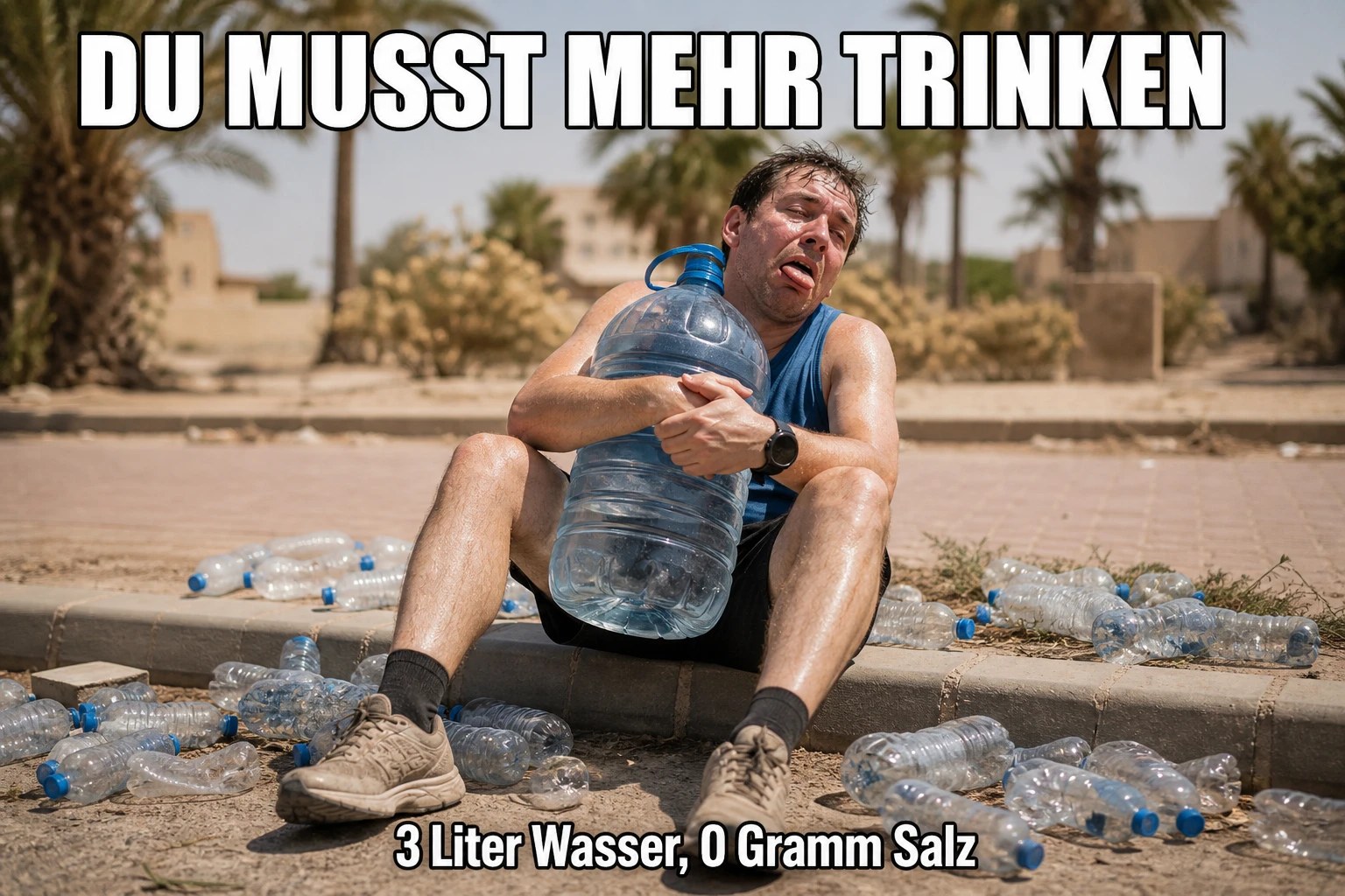 strongerlab Meme: DU MUSST MEHR TRINKEN – 3 Liter Wasser, 0 Gramm Salz